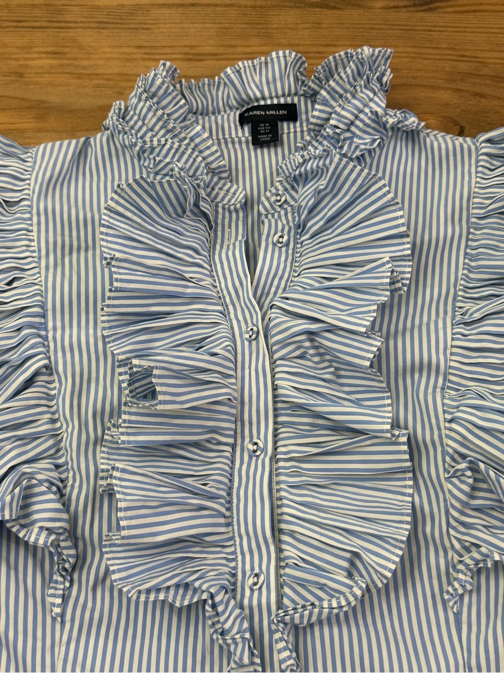 Karen Millen Pleated Striped Ruffle Woven Shirt - Picture 4 of 9